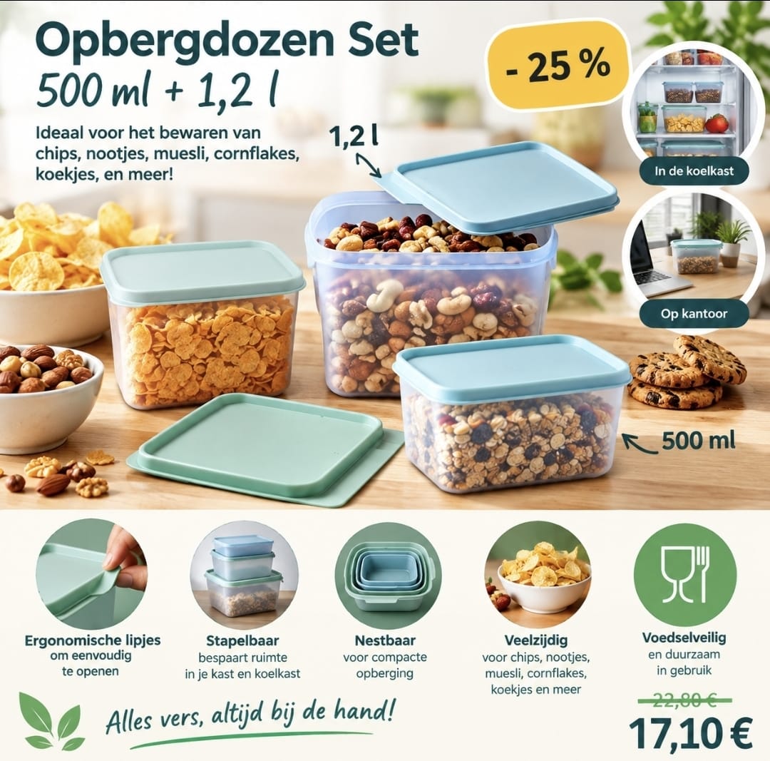 weekpromo opbergdozen set van 500 ml en 1,2l 11186000